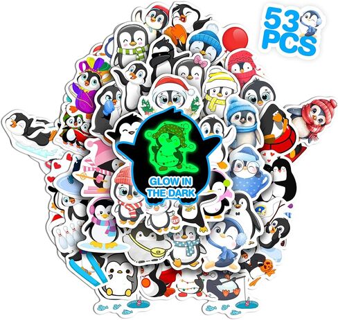 53 Pcs Cute Cartoon Penguin Water Bottles Stickers for Kids, Funny Kawaii Penguin Sport Animal Waterproof Vinyl Laptop Decals, Kids Teens Girls Toys Mugs Luggage Phone Cases Guitars Skateboards Decor in Saudi Arabia
