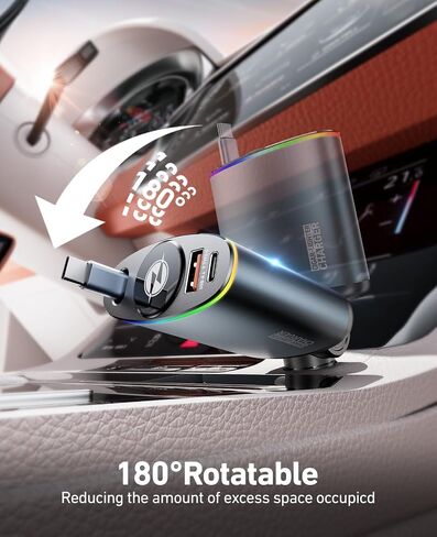 [2 Pack] Retractable Car Charger,[66W] Car Charger USB C Fast Charge,Car Charger Adapter with Retractable Charger Cables and USB Ports for iPhone 16/15/14/13/12,Car Accessories for Men in Saudi Arabia
