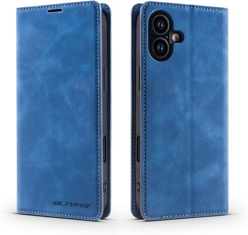 QLTYPRI Case for iPhone 16, Premium PU Leather Cover TPU Bumper with Card Holder Kickstand Hidden Magnetic Adsorption Shockproof Flip Wallet Case for iPhone 16 - Black in Saudi Arabia