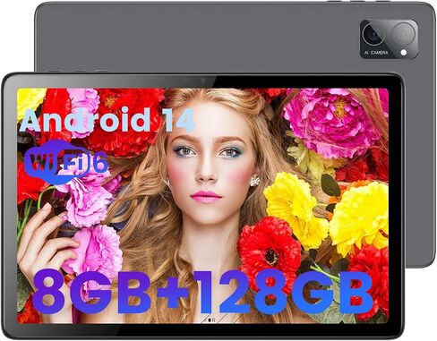Android 14 Tablets, 10.1 inch Tablets with 1280 * 800 IPS HD Touchscreen, 8GB RAM+128GB ROM, Octa-Core 2.0 GHz, Portable Tablets Built-in 5+8 MP Dual Camera, 6000mAh, 5G/2.4G Wi-Fi Bluetooth 5 in Saudi Arabia