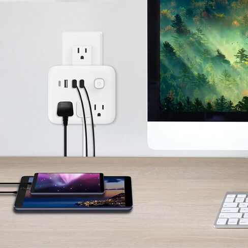 Surge Protector Power Strip, AC USB C Outlet Extender, 7 Ports Wall Charger, 180° Rotating Charging Station, Multi Plug Outlets Splitter for Home Kitchen Office Travel (White) in Saudi Arabia