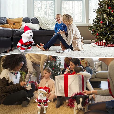 Dog Christmas Outfit Reindeer Costume Santa Snowman Antlers Suit Cat Clothes Cloak Pet Hoodie Puppy Cape with Hat,L in Kuwait