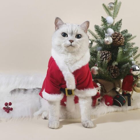 BAMY Christmas Cat Bathrobe Santa Claus Pet Costume Xmas Dogs Clothes Warm Cats Hoodie Winter Puppy Outfits Coat for Spring Festival New Year (S (Chest Circumference 15.7in)) in Saudi Arabia