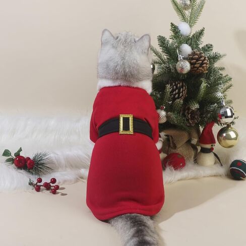 BAMY Christmas Cat Bathrobe Santa Claus Pet Costume Xmas Dogs Clothes Warm Cats Hoodie Winter Puppy Outfits Coat for Spring Festival New Year (S (Chest Circumference 15.7in)) in Saudi Arabia