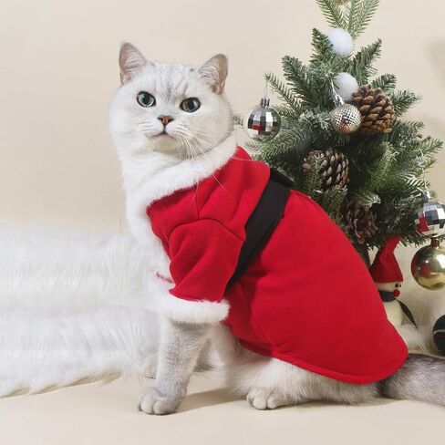 BAMY Christmas Cat Bathrobe Santa Claus Pet Costume Xmas Dogs Clothes Warm Cats Hoodie Winter Puppy Outfits Coat for Spring Festival New Year (S (Chest Circumference 15.7in)) in Saudi Arabia