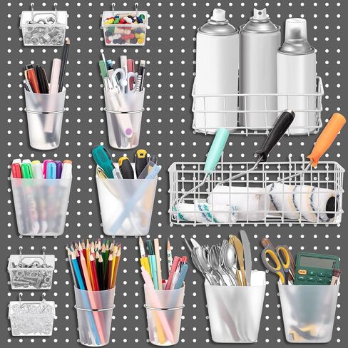 Jinei 14 Pcs Peg Board Organizer Accessories Kit Include Pegboard Baskets Large Pegboard Bins Pegboard Cups with Hooks Pegboard Tool Organizer Baskets Set for Garage Workshop Workbench Tools Storage in Saudi Arabia