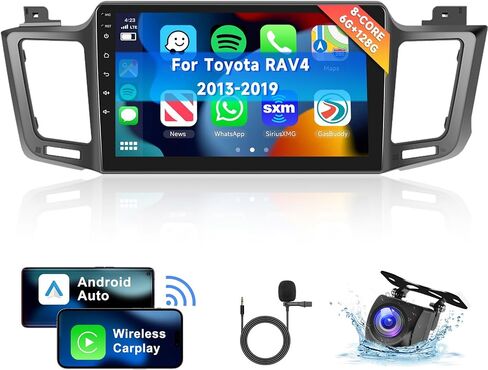 [8 CORE 6G+128G] for Toyota RAV4 2013-2019 Car Radio with Wireless Carplay/Android Auto, 10.1 Inch Android 13 IPS Touch Screen Car Stereo, Bluetooth, GPS Navi, WiFi, SWC, DSP + Backup Camera in Saudi Arabia