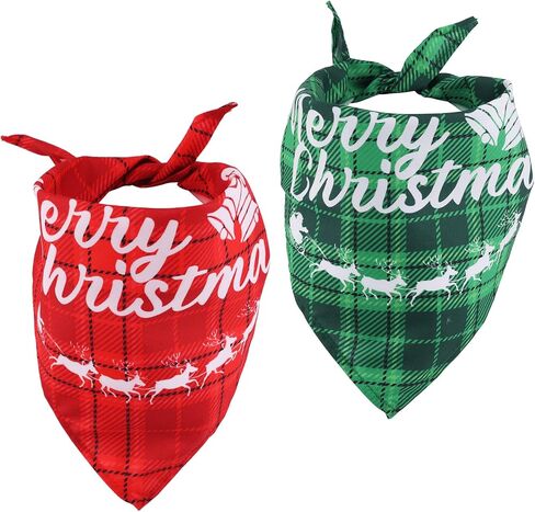 2pcs Christmas Dog Bandannas, Merry Christmas Plaid Print Pet Triangle Scarf Adjustable Washable Holiday Xmas Costume for Small Medium Large Dog & Cat (Style C) in Saudi Arabia
