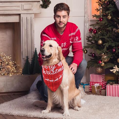 2pcs Christmas Dog Bandannas, Merry Christmas Plaid Print Pet Triangle Scarf Adjustable Washable Holiday Xmas Costume for Small Medium Large Dog & Cat (Style C) in Saudi Arabia