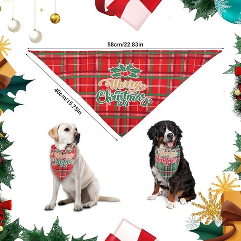 2pcs Christmas Dog Bandannas, Merry Christmas Plaid Print Pet Triangle Scarf Adjustable Washable Holiday Xmas Costume for Small Medium Large Dog & Cat (Style C) in Saudi Arabia