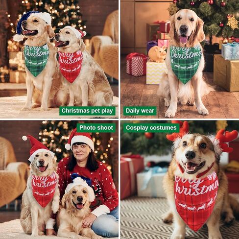 2pcs Christmas Dog Bandannas, Merry Christmas Plaid Print Pet Triangle Scarf Adjustable Washable Holiday Xmas Costume for Small Medium Large Dog & Cat (Style C) in Saudi Arabia