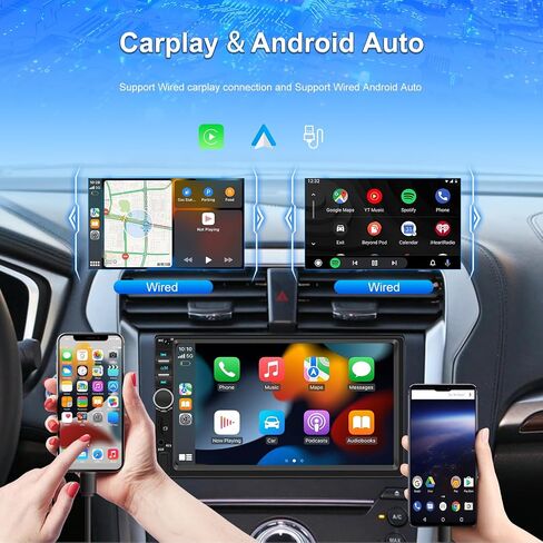راديو سيارة مزدوج Din Carplay يدعم راديو FM تلقائي Android 7 ألوان خلفية، شاشة لمس 7 بوصة، مستقبلات صوت ستيريو للسيارة مع بلوتوث USB TF AUX، كاميرا احتياطية عالية الدقة + إطار/جهاز تحكم عن بعد in Saudi Arabia