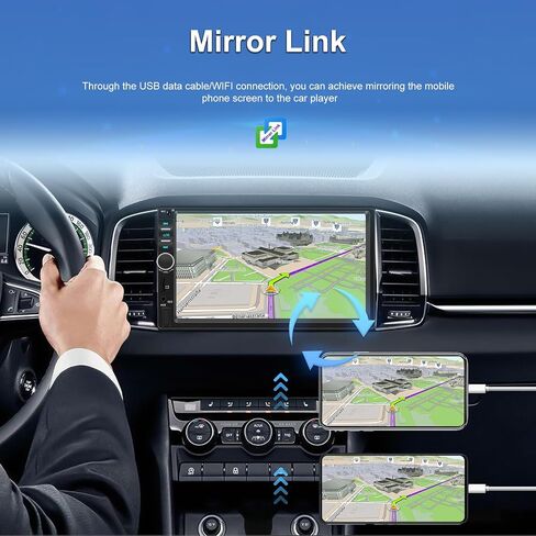 راديو سيارة مزدوج Din Carplay يدعم راديو FM تلقائي Android 7 ألوان خلفية، شاشة لمس 7 بوصة، مستقبلات صوت ستيريو للسيارة مع بلوتوث USB TF AUX، كاميرا احتياطية عالية الدقة + إطار/جهاز تحكم عن بعد in Saudi Arabia