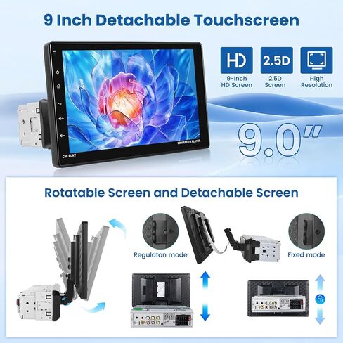 Hikity Single Din Car Stereo 9 Inch Removable Touch Screen with Wireless Carplay Android Auto Radio Bluetooth FM AUX Mirror Link EQ TF Card USB in Saudi Arabia
