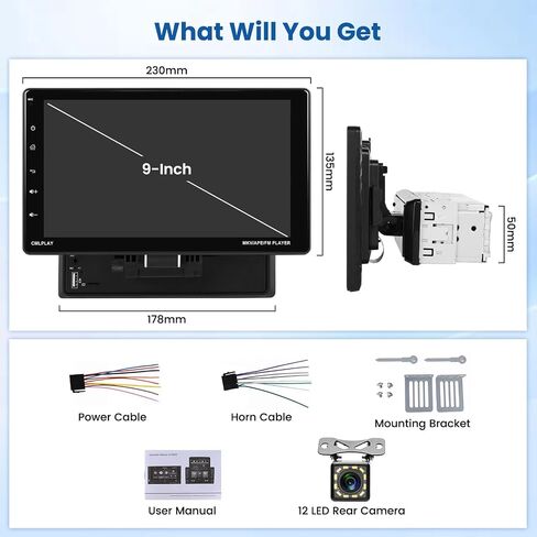 Hikity Single Din Car Stereo 9 Inch Removable Touch Screen with Wireless Carplay Android Auto Radio Bluetooth FM AUX Mirror Link EQ TF Card USB in Saudi Arabia