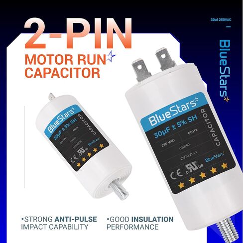 BlueStars 25 uf/MFD/Microfarad 250 VAC Volts CBB60 50Hz/60Hz Run Capacitor with Screw - Exact Fit for Start-up of AC Motors Run Electric Motors Water Pumps in Saudi Arabia