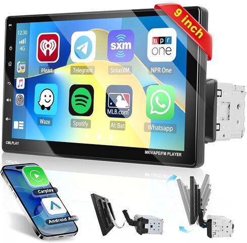 Hikity Single Din Car Stereo 9 Inch Removable Touch Screen with Wireless Carplay Android Auto Radio Bluetooth FM AUX Mirror Link EQ TF Card USB in Saudi Arabia