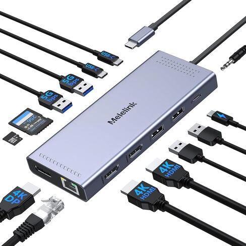 محطة إرساء USB C شاشة مزدوجة، 14 في 1 محول متعدد المنافذ USB C Hub ثلاثي العرض مع 2 HDMI، DisplayPort، شحن PD، إيثرنت، 6 منافذ USB C/A، SD/TF، ​​قاعدة توصيل USB C للكمبيوتر المحمول لأجهزة MacBook/Dell/HP/ لينوفو in Kuwait
