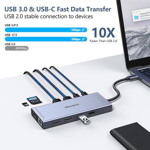 USB C Docking Station Dual Monitor, 14 in 1 Triple Display USB C Hub Multiport Adapter with 2 HDMI,DisplayPort,PD Charging,Ethernet,6 USB C/A Ports,SD/TF, Laptop USB C Dock for MacBook/Dell/HP/Lenovo in Saudi Arabia