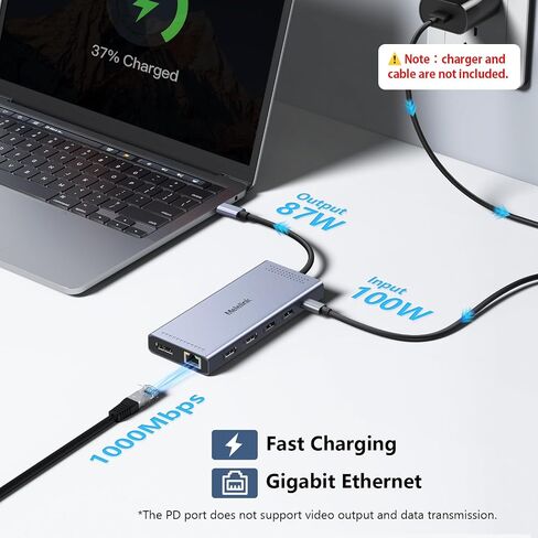 محطة إرساء USB C شاشة مزدوجة، 14 في 1 محول متعدد المنافذ USB C Hub ثلاثي العرض مع 2 HDMI، DisplayPort، شحن PD، إيثرنت، 6 منافذ USB C/A، SD/TF، ​​قاعدة توصيل USB C للكمبيوتر المحمول لأجهزة MacBook/Dell/HP/ لينوفو in Kuwait