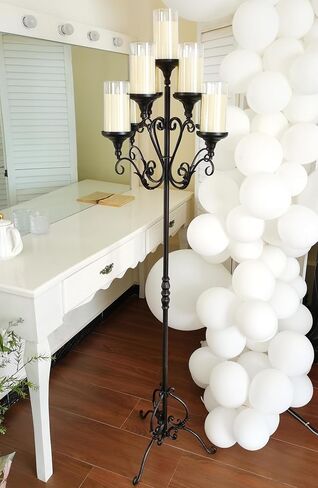 حامل شموع الموقد 5 شمعدانات للشموع العمودية حامل شموع سوداء - طاولة حديدية حامل شموع شموع ديكور (5 عمود شمعدان) in Kuwait