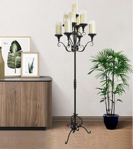 حامل شموع الموقد 5 شمعدانات للشموع العمودية حامل شموع سوداء - طاولة حديدية حامل شموع شموع ديكور (5 عمود شمعدان) in Kuwait