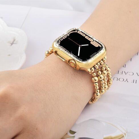 Stainless Steel Beaded Bracelet & Case for Apple Watch Band 40mm 38mm 41mm 42mm 44mm 45mm Women, Handmade Dressy Cute iPhone Watch Bands Stretchy Fashion Straps for iWatch Series 9 8 7 6 5 4 3 2 1 SE in Saudi Arabia
