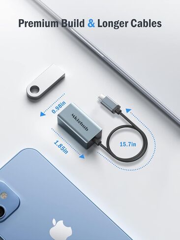 USB C to Ethernet Adapter, USB Type C to RJ45 Gigabit Ethernet Adapter Cable Converter, Thunderbolt 3 to LAN Network Adapter Compatible for MacBook Pro Air iPad Pro Galaxy S22 S21 Chromebook Dell XPS in Saudi Arabia