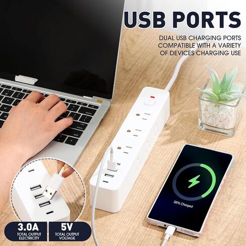 4 Pcs 3-Sided Power Strip Surge Protector with 9 Widely AC Outlets 3 USB Ports 1 Type C Port 5 Ft Extension Cord Flat Plug Wall Mount Overload Protection Desk Charging for Home Office(White) in Saudi Arabia