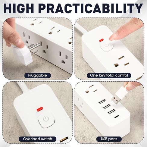 4 Pcs 3-Sided Power Strip Surge Protector with 9 Widely AC Outlets 3 USB Ports 1 Type C Port 5 Ft Extension Cord Flat Plug Wall Mount Overload Protection Desk Charging for Home Office(White) in Saudi Arabia