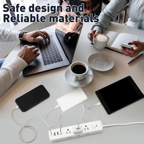 4 Pcs 3-Sided Power Strip Surge Protector with 9 Widely AC Outlets 3 USB Ports 1 Type C Port 5 Ft Extension Cord Flat Plug Wall Mount Overload Protection Desk Charging for Home Office(White) in Saudi Arabia
