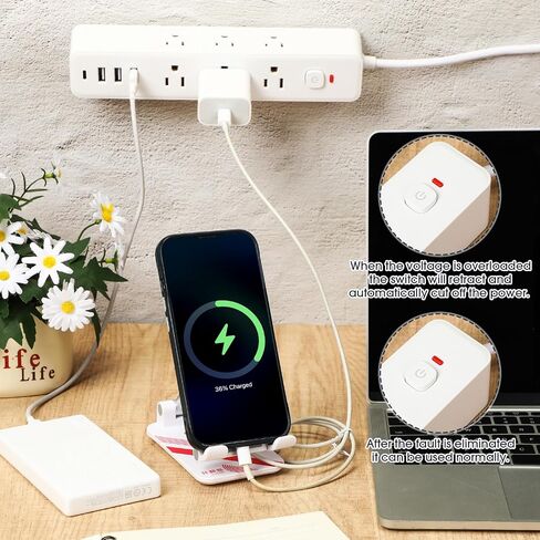 4 Pcs 3-Sided Power Strip Surge Protector with 9 Widely AC Outlets 3 USB Ports 1 Type C Port 5 Ft Extension Cord Flat Plug Wall Mount Overload Protection Desk Charging for Home Office(White) in Saudi Arabia