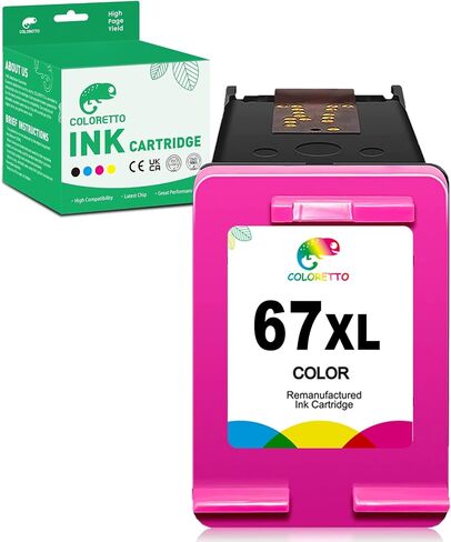 COLORETTO 67XL Black Remanufactured Ink Cartridge for HP hp67xl DeskJet 2721e 2722 2722e 2755e 2800e 2852e 2855e 4100 4132 4134 Envy 6052 6065e 6452e 6455e 6458e Printers for HP Ink 67 XL hp67 2pack in Saudi Arabia