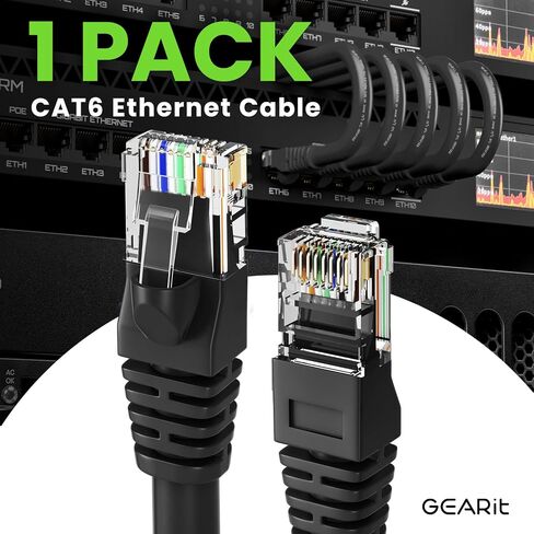 كابل GearIT RJ45 Cat 6 Ethernet للتلفزيون، والمودم، وألعاب الكمبيوتر، بسرعة 10 جيجابت في الثانية، وموصلات مطلية بالذهب، بدون مشبك، وكابل الشبكة، وكابل الإنترنت، 10 أقدام، أصفر in Saudi Arabia