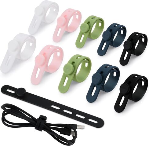 10Pcs Silicone Cable Ties - Cable Ties Reusable, Cable Management Organizer, Charger Organizer, Elastic Adjustable Cord Organizer for Bundling and Fastening Cable Cords Wires in Saudi Arabia