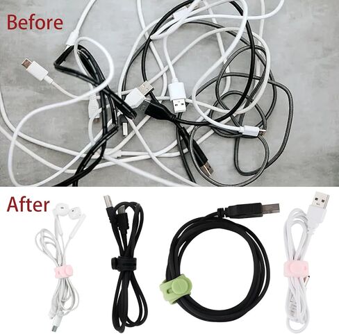 10Pcs Silicone Cable Ties - Cable Ties Reusable, Cable Management Organizer, Charger Organizer, Elastic Adjustable Cord Organizer for Bundling and Fastening Cable Cords Wires in Saudi Arabia