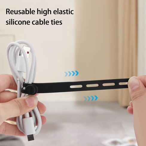 10Pcs Silicone Cable Ties - Cable Ties Reusable, Cable Management Organizer, Charger Organizer, Elastic Adjustable Cord Organizer for Bundling and Fastening Cable Cords Wires in Saudi Arabia