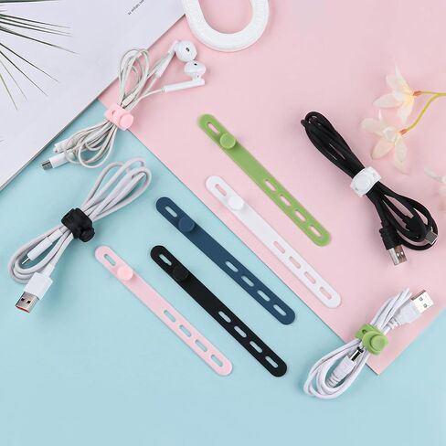 10Pcs Silicone Cable Ties - Cable Ties Reusable, Cable Management Organizer, Charger Organizer, Elastic Adjustable Cord Organizer for Bundling and Fastening Cable Cords Wires in Saudi Arabia