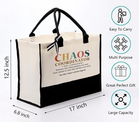 Canvas Tote Bag, Cotton Canvas Tote Bag, Chaos Coordinator Bag, Gifts for Boss Lady/Friend/Coworker/Teacher, Mom Birthday Gift, Canvas Tote Bags for Women, Womens Weekend Bag, Canvas Beach Bag A in Kuwait