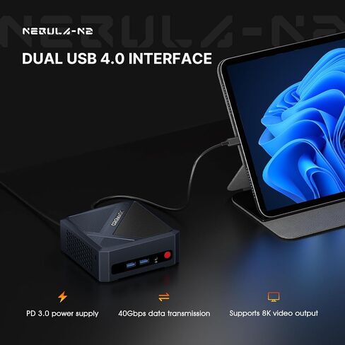 N1 Mini PC، AMD Ryzen 7 5825U(8C/16T، حتى 4.5 جيجا هرتز)، أجهزة كمبيوتر صغيرة 16 جيجابايت DDR4 RAM 512 جيجابايت M.2 NVMe SSD، تدعم شاشة رباعية 4K/WiFi 6E/BT5.2/2.5G LAN/Dual USB- C(البيانات/PD3.0/DP)، المنزل/المكتب in Saudi Arabia