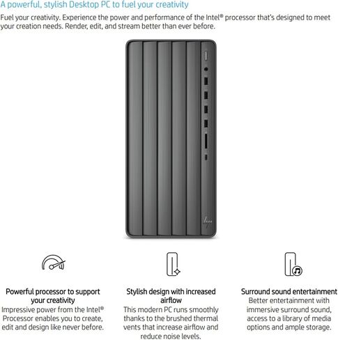 HP i5 Envy Tower Desktop, 13th Gen Intel i5-13400, Intel UHD Graphics 730, 32GB RAM, 1TB SSD, Wi-Fi 6, HDMI, RJ-45, 3-in-1 Memory Card Reader, Wired KB & Mouse, Windows 11 Home, Black in Saudi Arabia