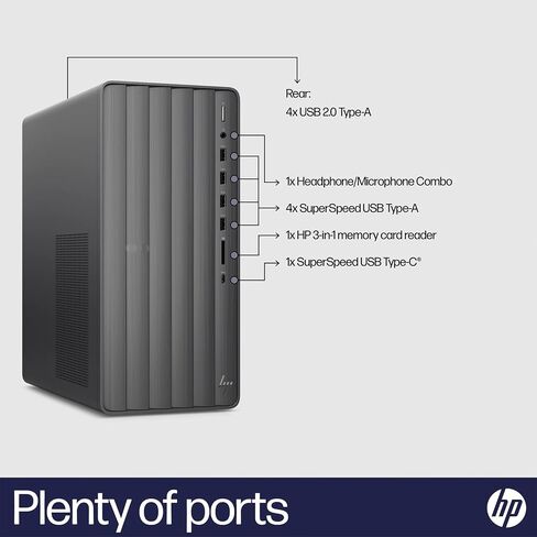 HP i5 Envy Tower Desktop, 13th Gen Intel i5-13400, Intel UHD Graphics 730, 32GB RAM, 1TB SSD, Wi-Fi 6, HDMI, RJ-45, 3-in-1 Memory Card Reader, Wired KB & Mouse, Windows 11 Home, Black in Saudi Arabia