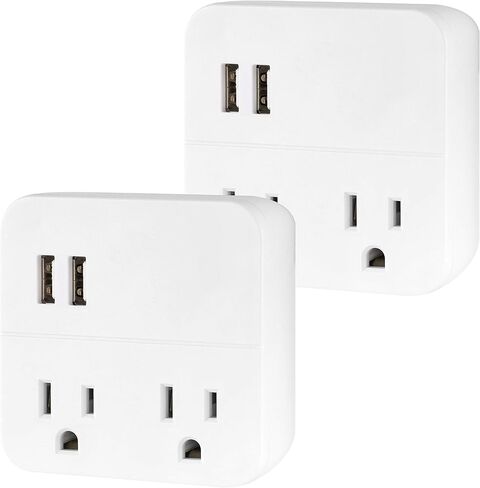 Cordinate 2 Outlet Extender, 3 Prong, Compact Adapter, Station, 2.1A USB Ports, Fast Charge for Devices, Easy Access Design, 2 Pack, White, 56162 in Saudi Arabia