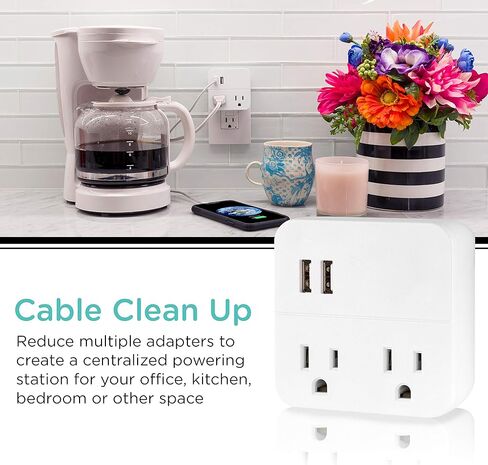 Cordinate 2 Outlet Extender, 3 Prong, Compact Adapter, Station, 2.1A USB Ports, Fast Charge for Devices, Easy Access Design, 2 Pack, White, 56162 in Saudi Arabia
