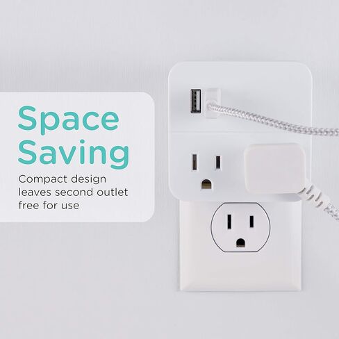 Cordinate 2 Outlet Extender, 3 Prong, Compact Adapter, Station, 2.1A USB Ports, Fast Charge for Devices, Easy Access Design, 2 Pack, White, 56162 in Saudi Arabia