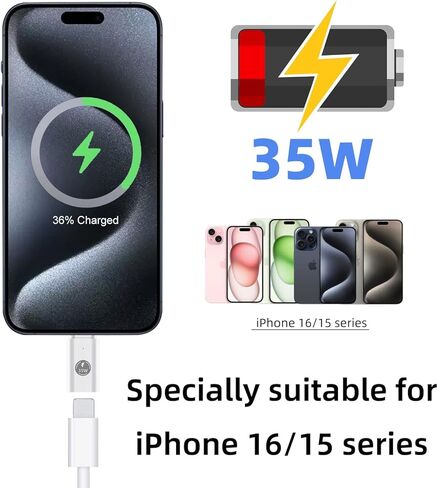محول AreMe 2 Pack USB C لكابل iPhone، محول PD 35W للشحن السريع من النوع C متوافق مع سلسلة iPhone 16/15 وiPad Air/Pro والمزيد in Kuwait