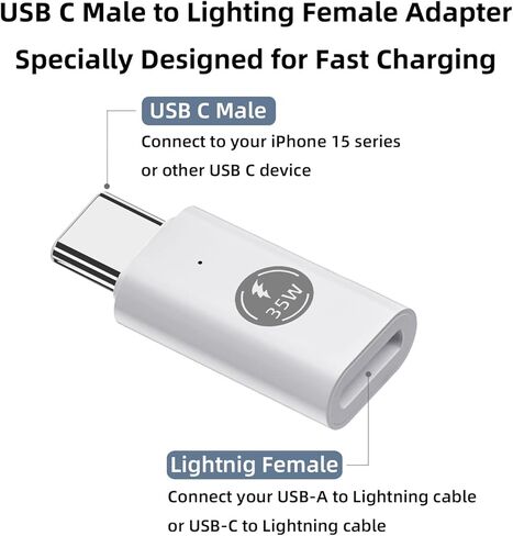 محول AreMe 2 Pack USB C لكابل iPhone، محول PD 35W للشحن السريع من النوع C متوافق مع سلسلة iPhone 16/15 وiPad Air/Pro والمزيد in Kuwait