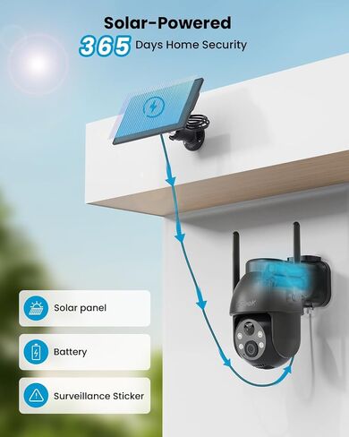 ieGeek Solar Security Cameras Wireless Outdoor, 2K WiFi Outside Cameras for Home Security, Battery Powered 3MP Surveillance Cam with 360°PTZ Color Night Vision, Smart Motion Sensor, Works with Alexa in Kuwait