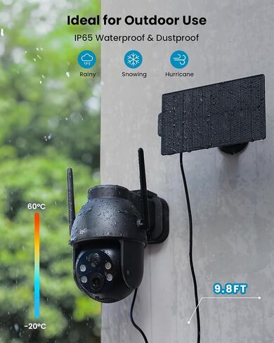 ieGeek Solar Security Cameras Wireless Outdoor, 2K WiFi Outside Cameras for Home Security, Battery Powered 3MP Surveillance Cam with 360°PTZ Color Night Vision, Smart Motion Sensor, Works with Alexa in Kuwait