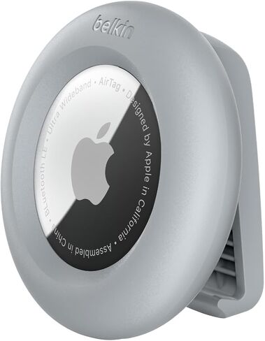 حافظة Belkin Apple AirTag مع مشبك، حافظة حماية آمنة مع سلسلة مفاتيح، حلقة مفاتيح، ملحقات مع حماية من الخدش - رمادي داكن in Saudi Arabia